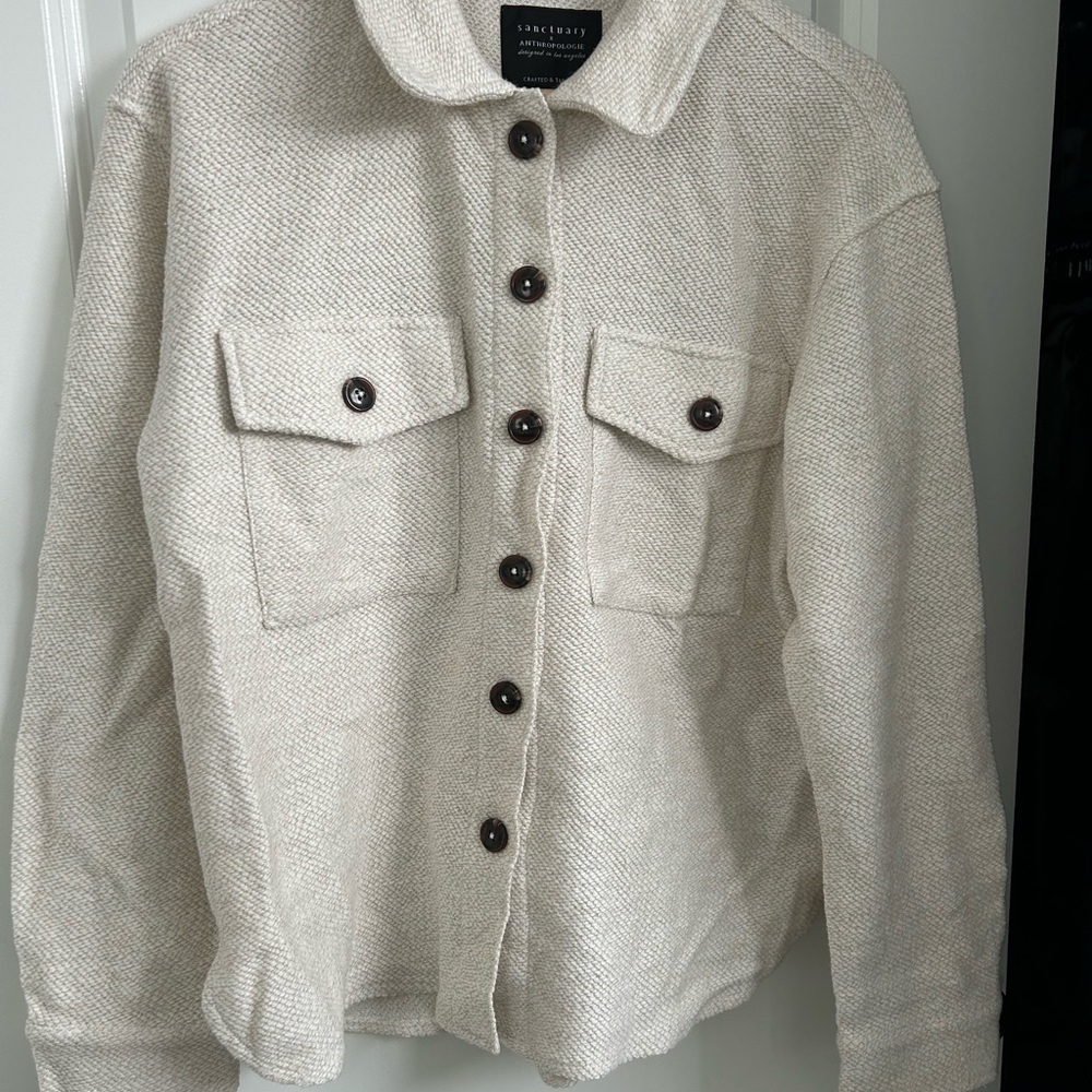 Anthropologie Cream Utility Jacket with Button Detail